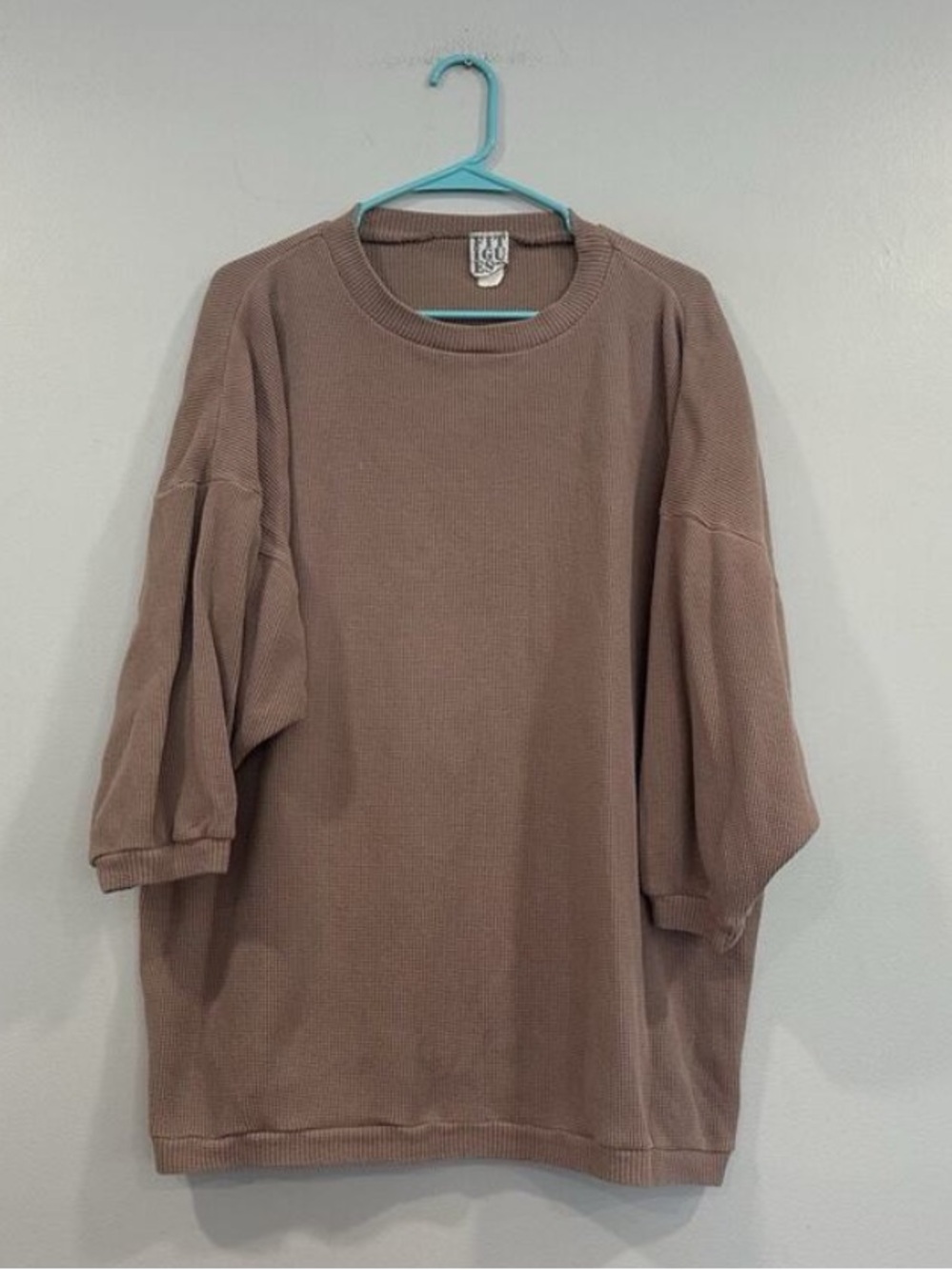 Fitigues 100% Cotton Tan Waffle Knit Crewneck Top One Size Vintage VTG